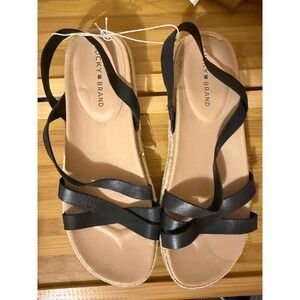 Lucky Brand Daedil Black Leather Espadrille Slingback Sandals Womens 9M